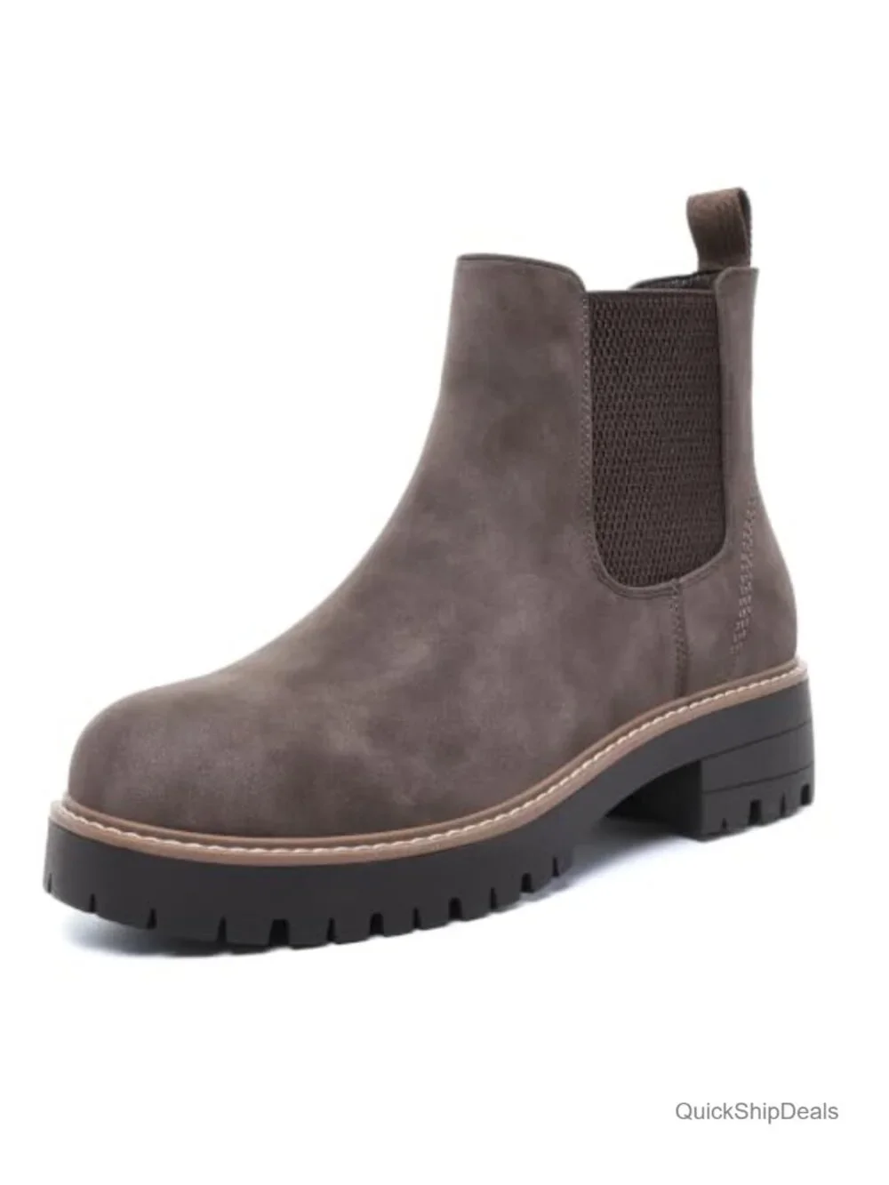 Chelsea Ankle Boots Side Zip Chunky Low Heel Round Toe Short Booties